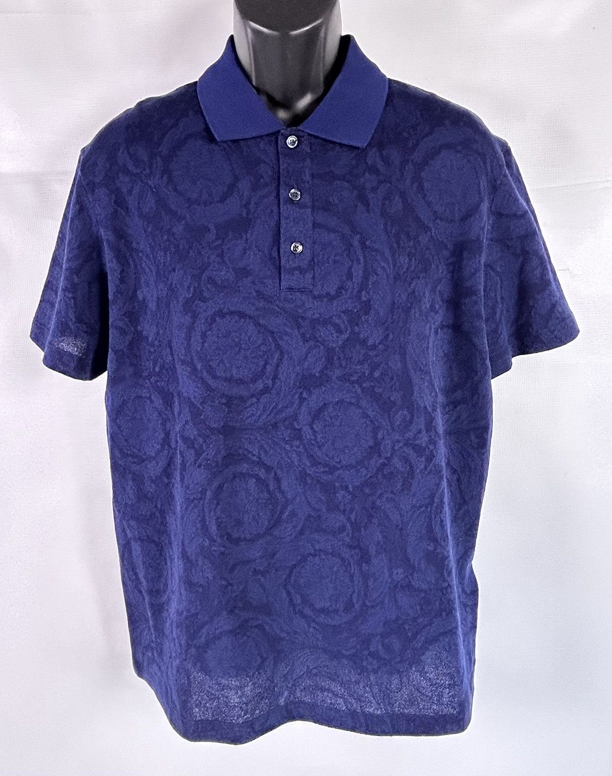 Versace Versace Barocco Jacquard pique Polo Navy Blue XL Italy Size US XL / EU 56 / 4 - 1 Thumbnail