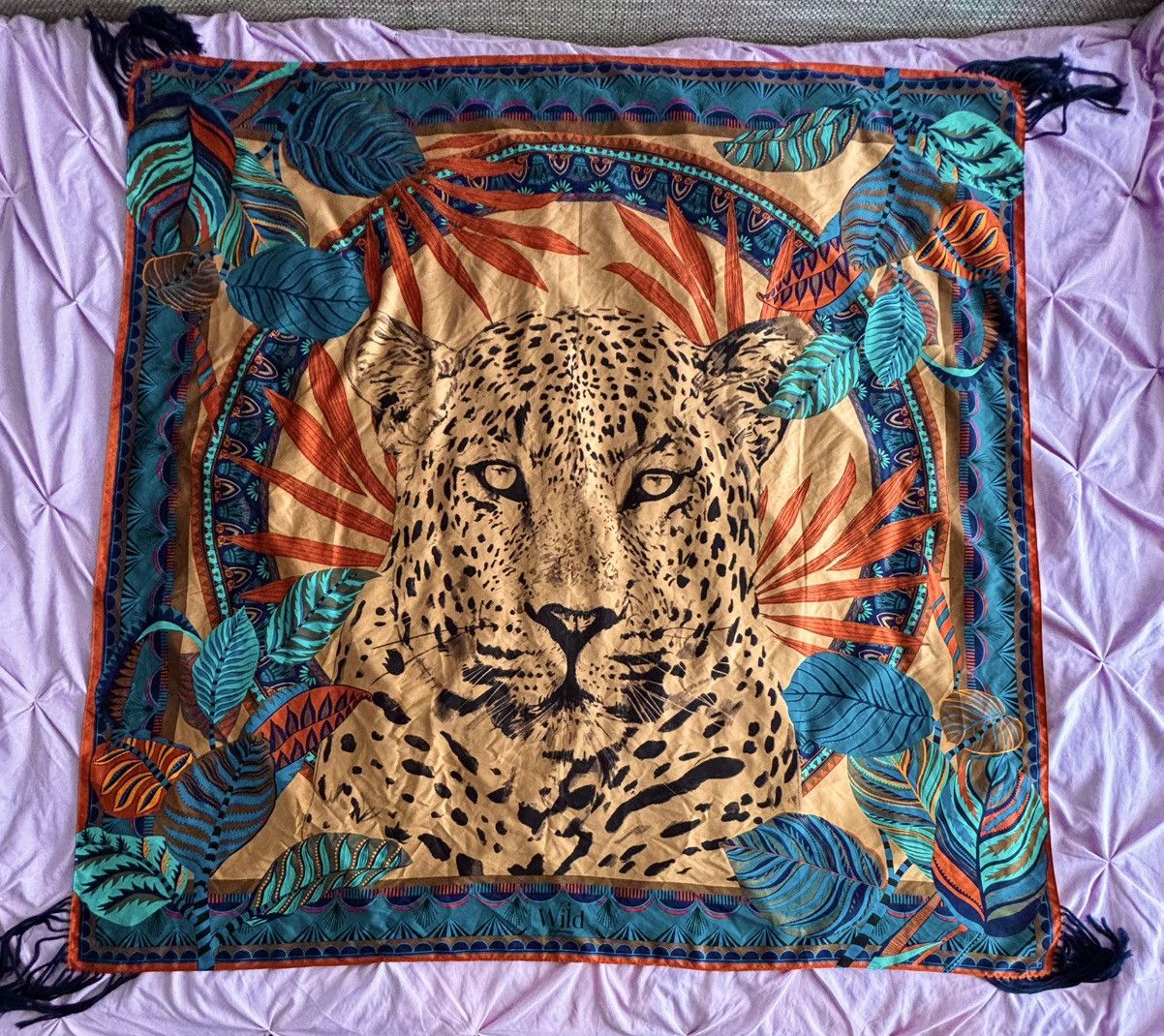 Other Wild Leopard Print Fringed Scarf Large Square Boho Size ONE SIZE - 1 Thumbnail