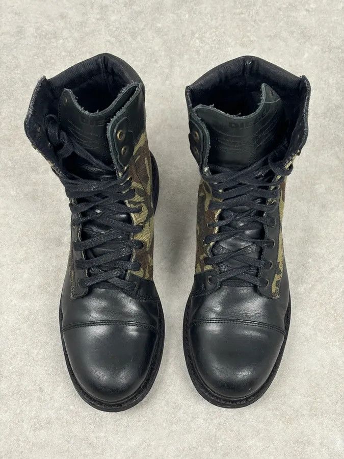 Diesel Diesel Black Leather Camouflage Military Lace-Up Boots Size US 10 / EU 43 - 5 Thumbnail