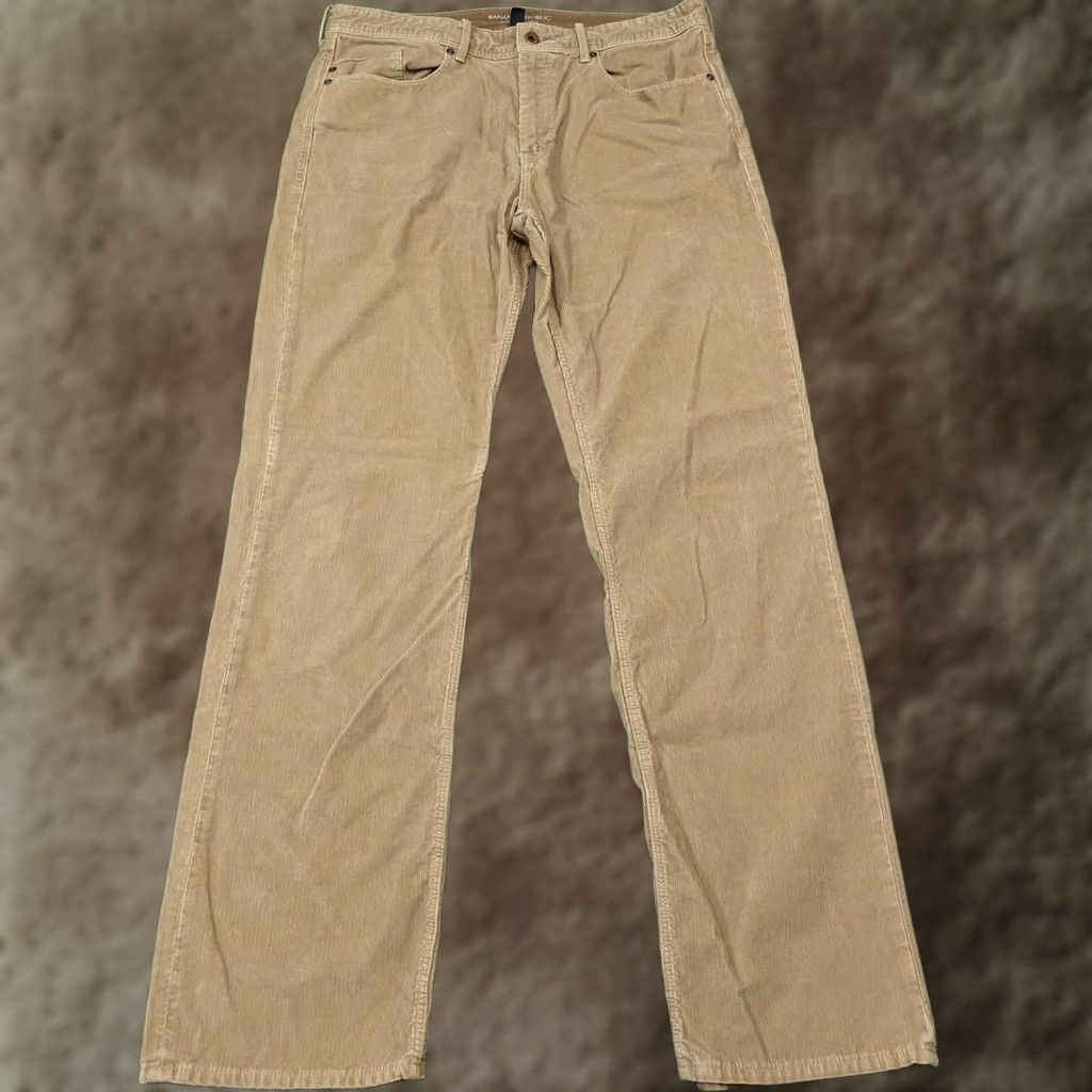 Banana Republic Banana Republic Khakis Pants Mens 34x34 Beige Corduroy Pima Cotton 5-Pocket Straight Fit Front Zip Size US 35 - 1 Thumbnail