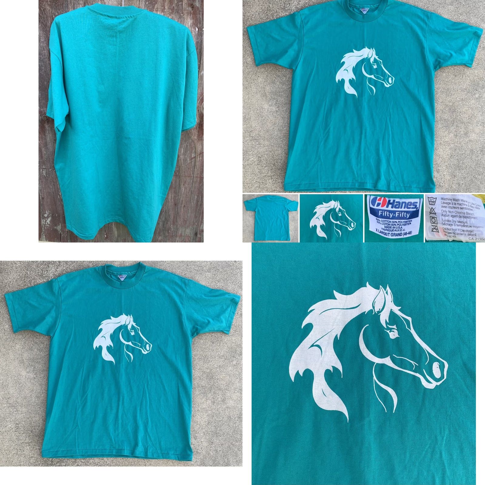 Hanes VINTAGE Hanes Horse Graphic Tee Shirt XL Adult Green Short Sleeve Crew Neck T-Shirt Men Size US XL / EU 56 / 4 - 9 Thumbnail