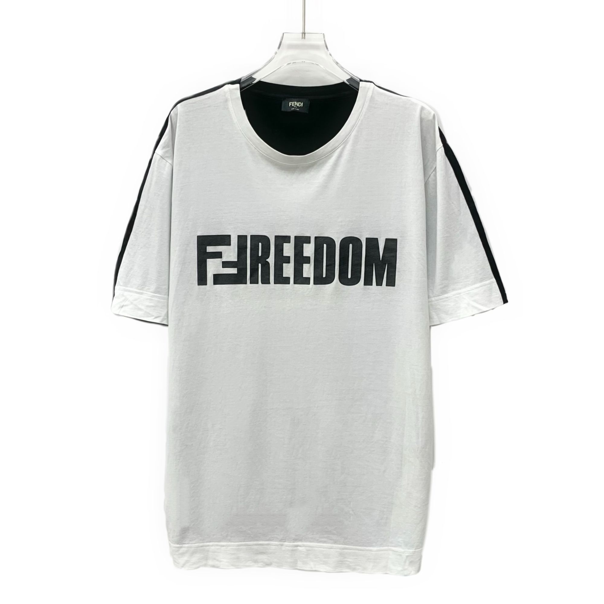 Fendi Fendi Black & White Color-Blocked "Freedom" Print Cotton Rou Size US M / EU 48-50 / 2 - 1 Thumbnail