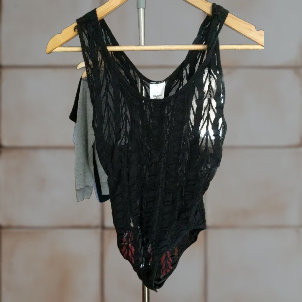 Calvin Klein VINTAGE Calvin Klein Lace Teddy Lingerie Made USA Nylon Black L Size Large Womens USA Lace Intimates One Piece Size ONE SIZE - 1 Thumbnail