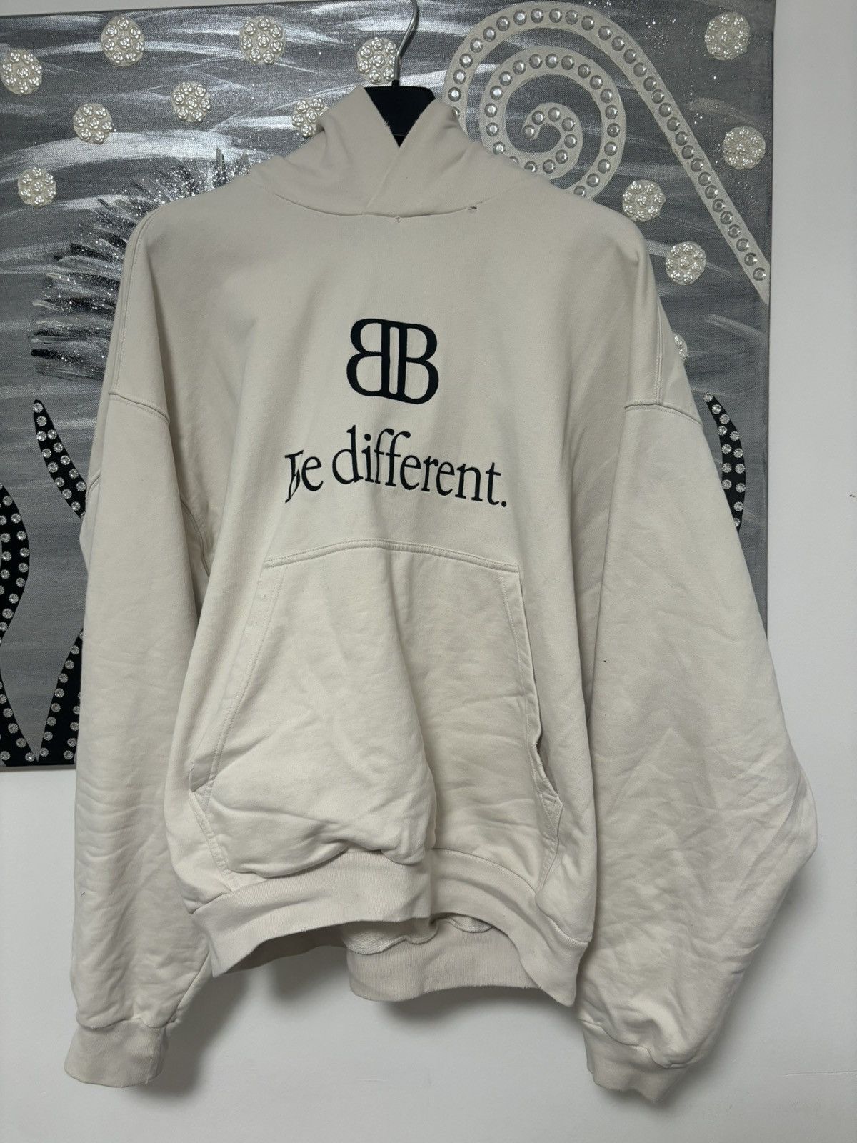 image of Balenciaga Be Different White Hoodie, Men's (Size Small)