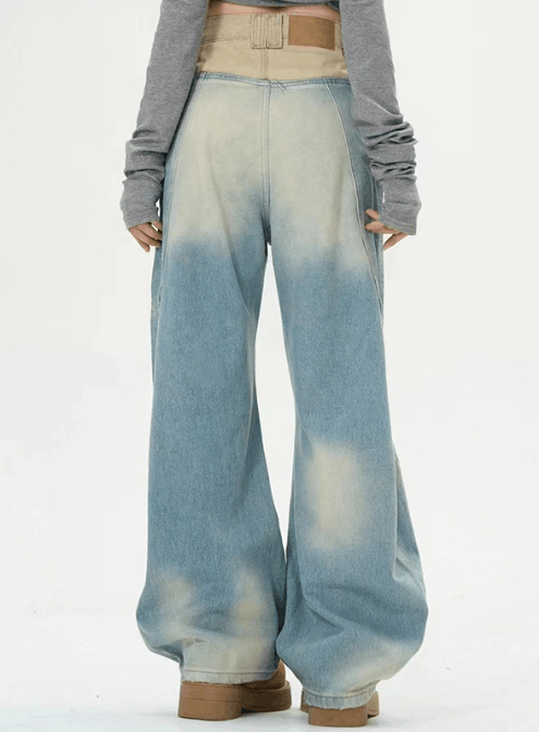 Japanese Brand × Jean Straight loose washed distressed colorblocked flared jeans Size US 32 / EU 48 - 4 Thumbnail