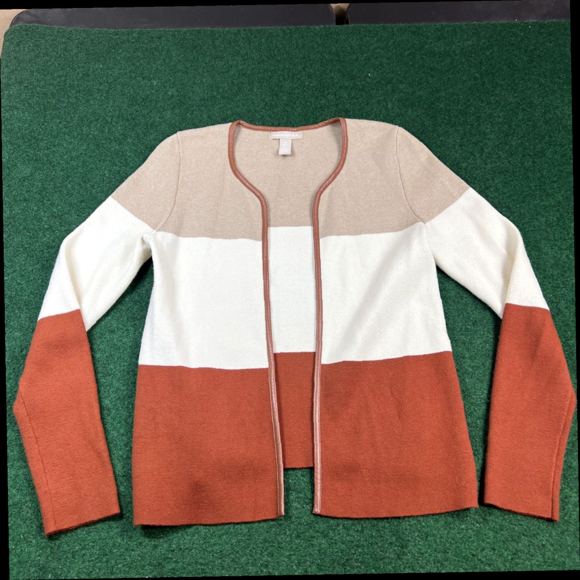 Banana Republic Banana Republic Sweater Brown Striped Women Small Lightweight Cardigan Size S / US 4 / IT 40 - 1 Thumbnail