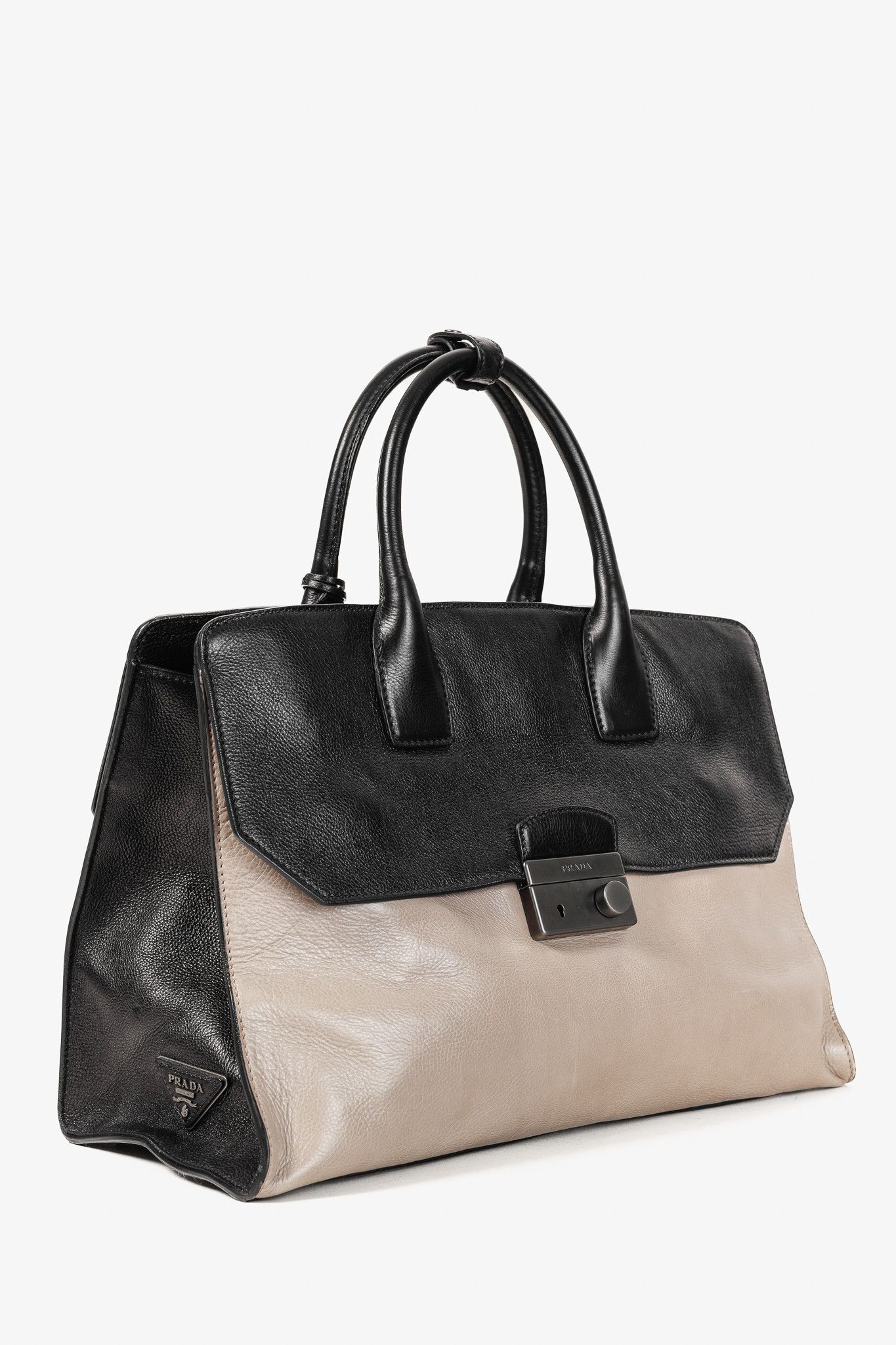 Prada Prada Pomice & Nero Glace Calf Leather Two-Tone Tote Size ONE SIZE - 2 Thumbnail