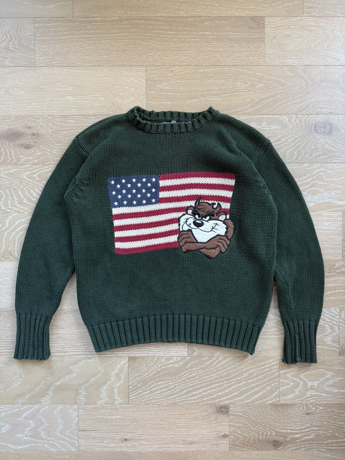 Vintage American Flag Taz Looney Tunes Knit Sweater