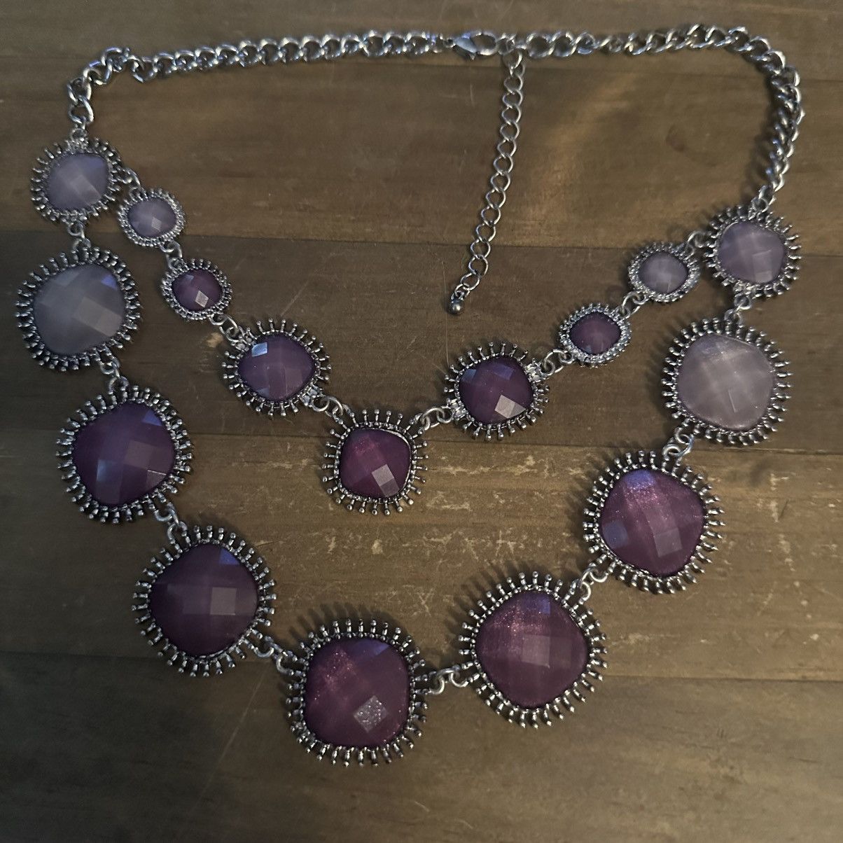 Other Silver tone purple gemstone layered statement necklace Size ONE SIZE - 2 Thumbnail