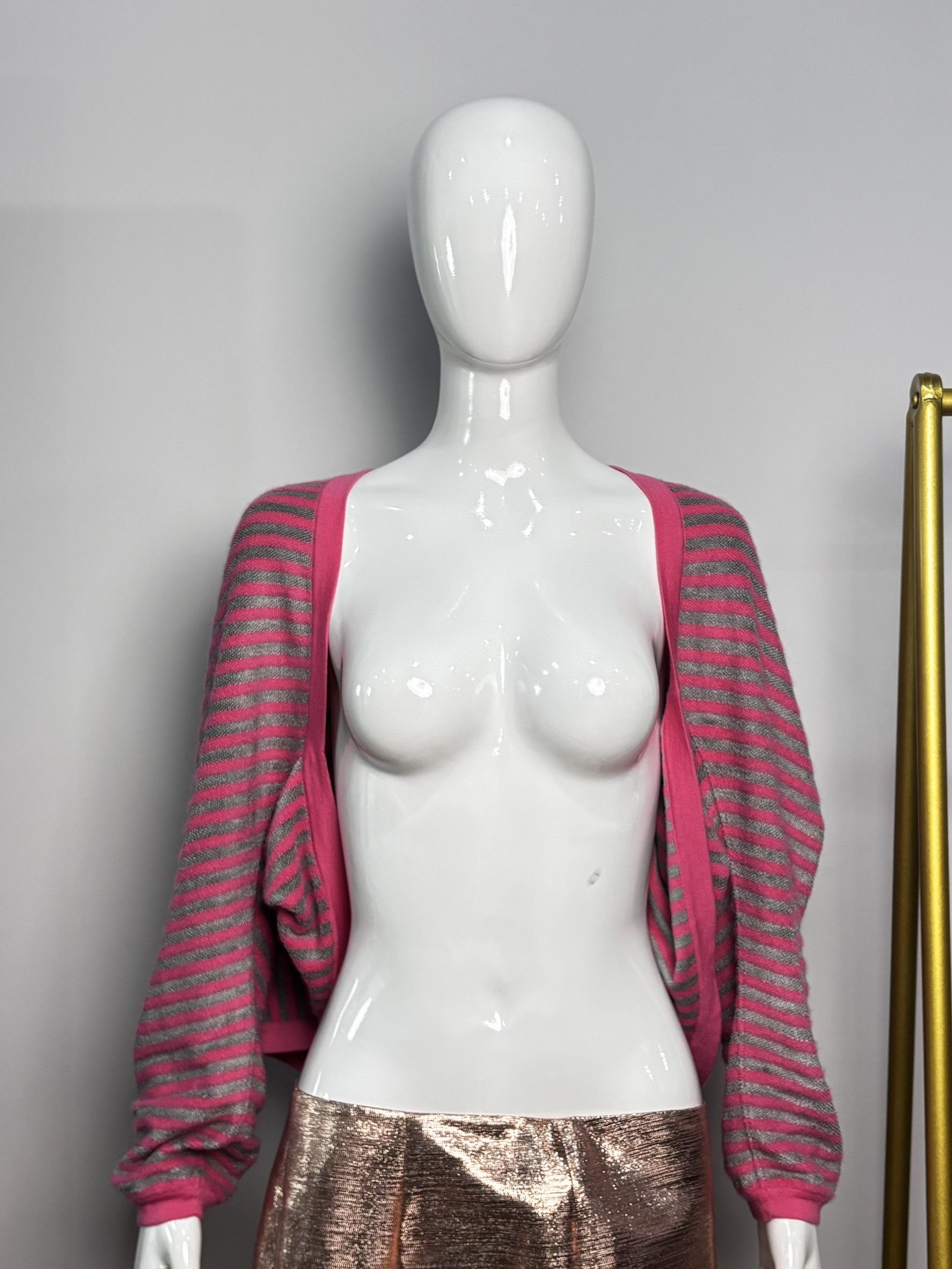 Chanel CHANEL Pink & Grey Striped Cashmere Silk Knit Cardigan Size XS / US 0-2 / IT 36-38 - 2 Thumbnail