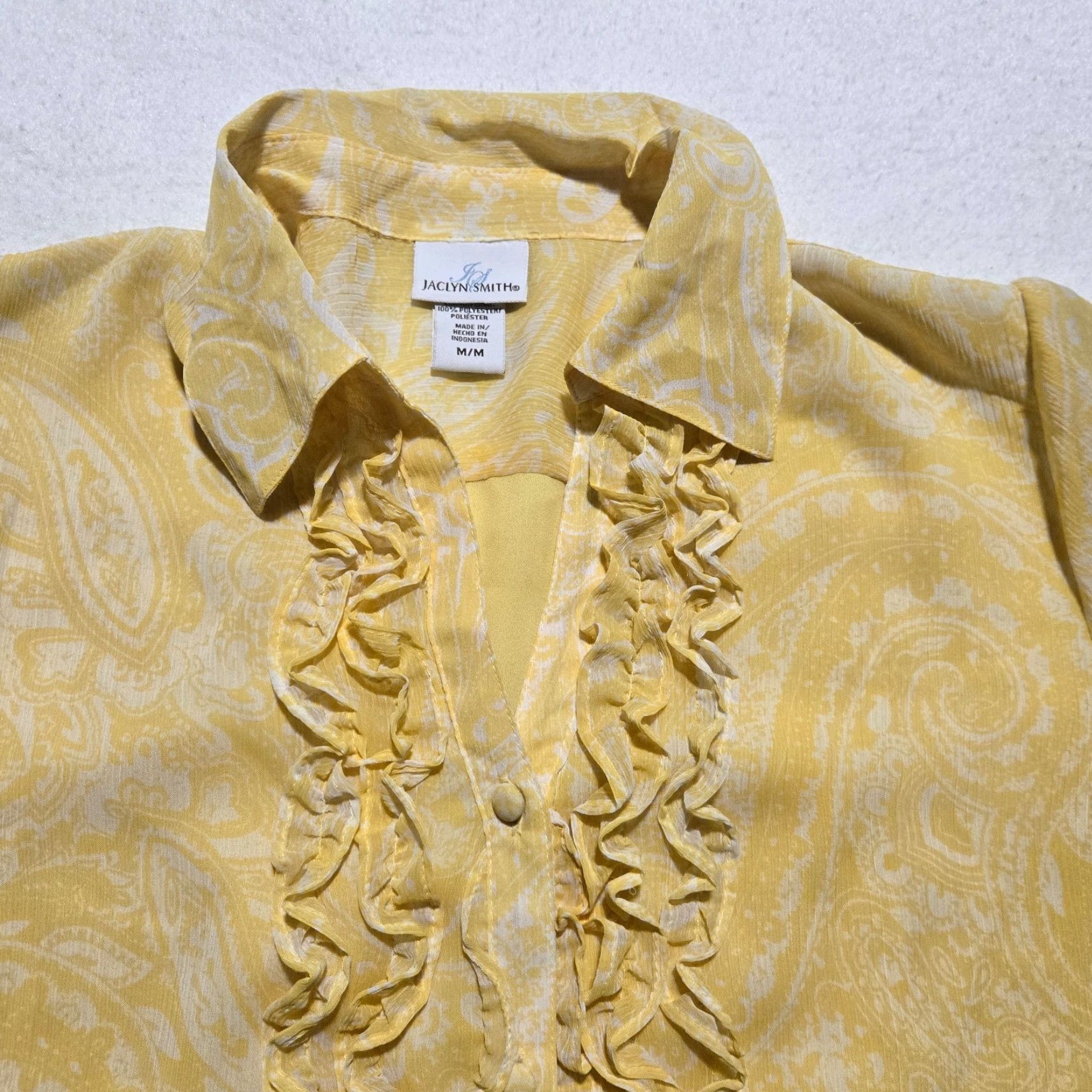 Vintage Jaclyn Smith Blouse Shirt Adult Women's M Yellow Button Up Ruffles Top Womens Size M / US 6-8 / IT 42-44 - 2 Thumbnail