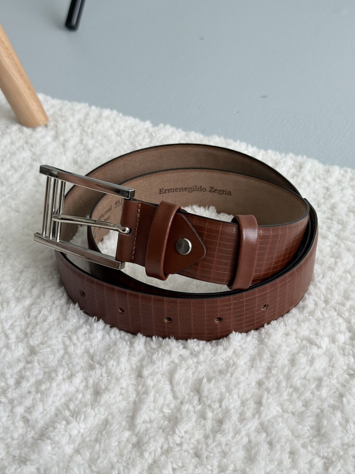 Ermenegildo Zegna Ermenegildo Zegna Brown Textured Leather Belt Buckle 95/110 Size ONE SIZE - 3 Thumbnail