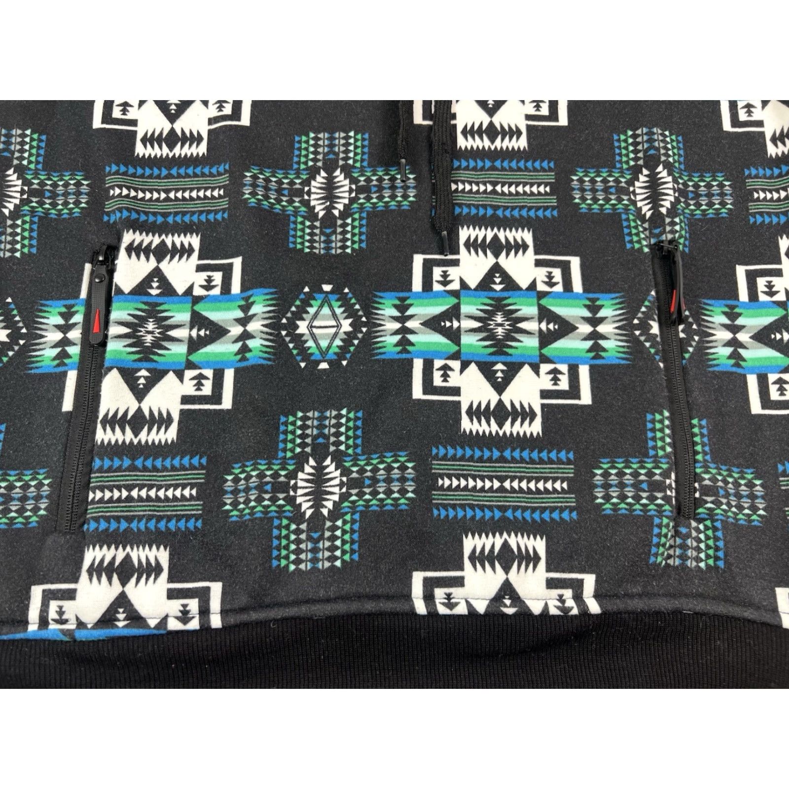 Native VINTAGE Native Aztec Fleece Hoodie Sweatshirt Men M Black Green Hooded Graphic Print Pockets Pullover Size US M / EU 48-50 / 2 - 4 Thumbnail