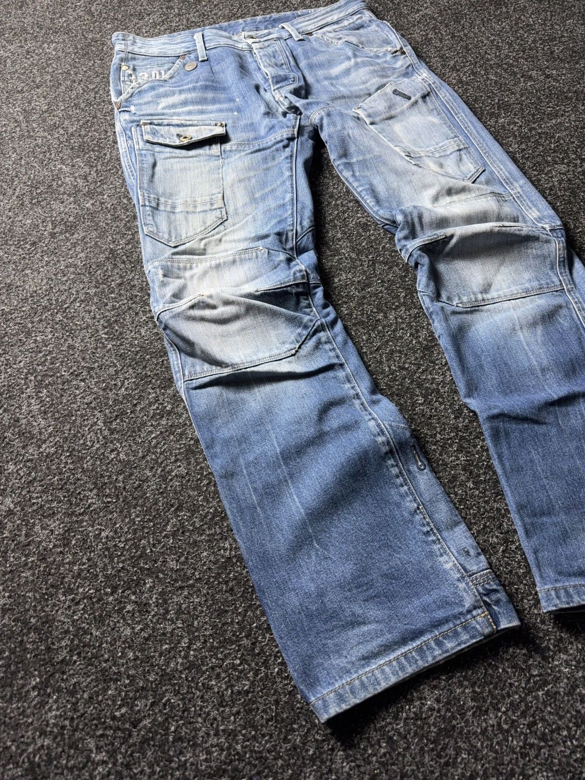 G-Star Vinatge 00s G-Star RAW Elwood 3D Cargo Distressed Jeans Blue Size US 30 / EU 46 - 2 Thumbnail