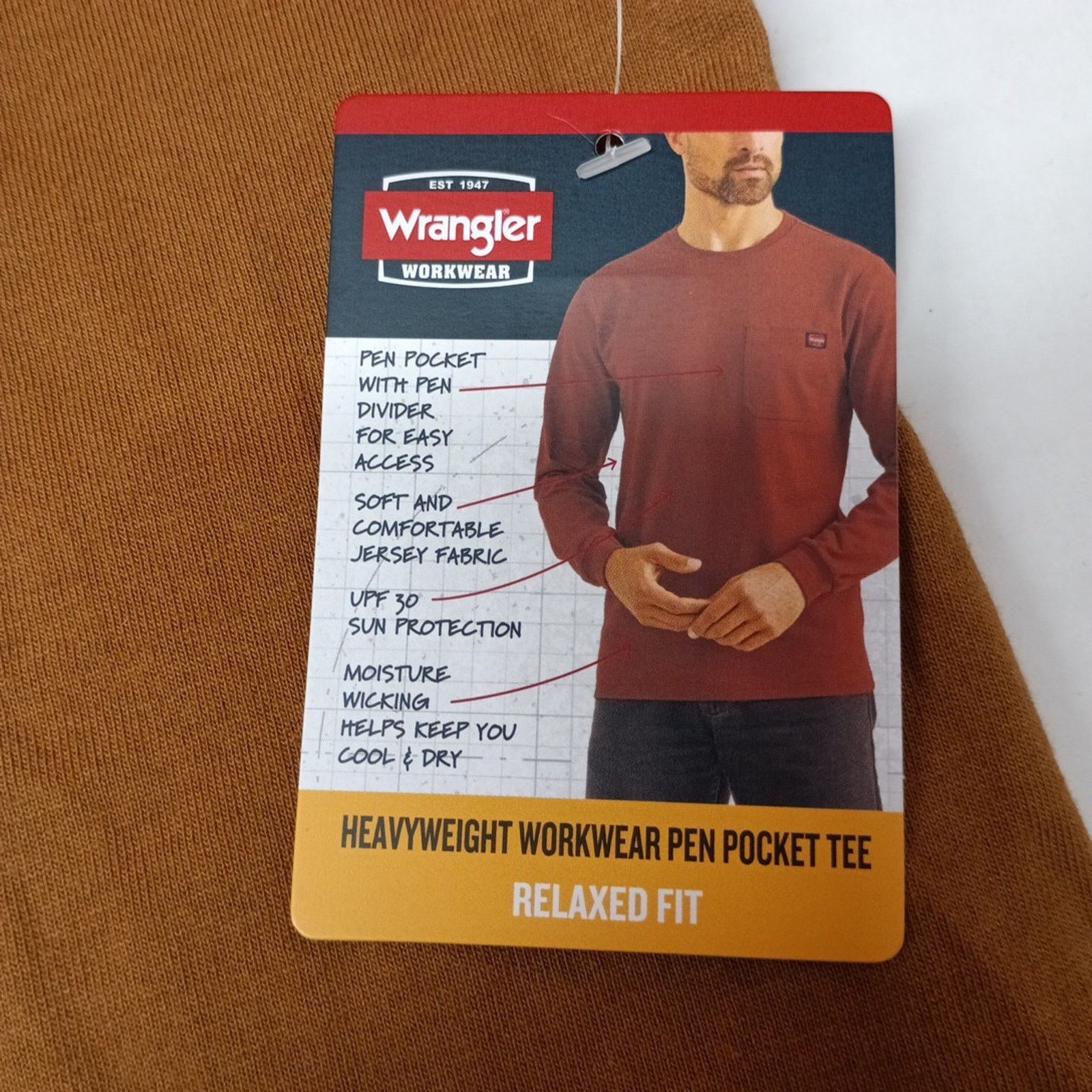 Wrangler Wrangler Pen Pocket Tee Men's XL (46-48) Brown Relaxed Fit Size US XL / EU 56 / 4 - 4 Thumbnail