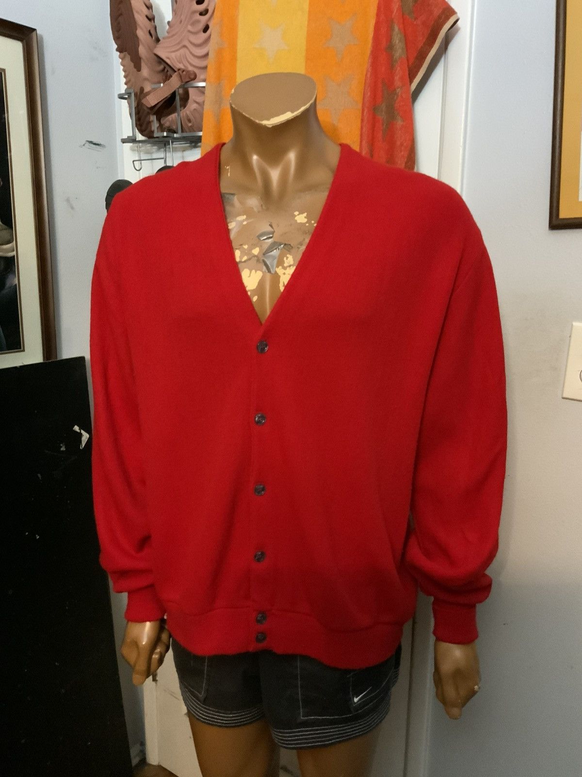 Other Vintage 70s 80s Pine State Red Acrylic Knit Cardigan Sweater Size US XL / EU 56 / 4 - 8 Thumbnail