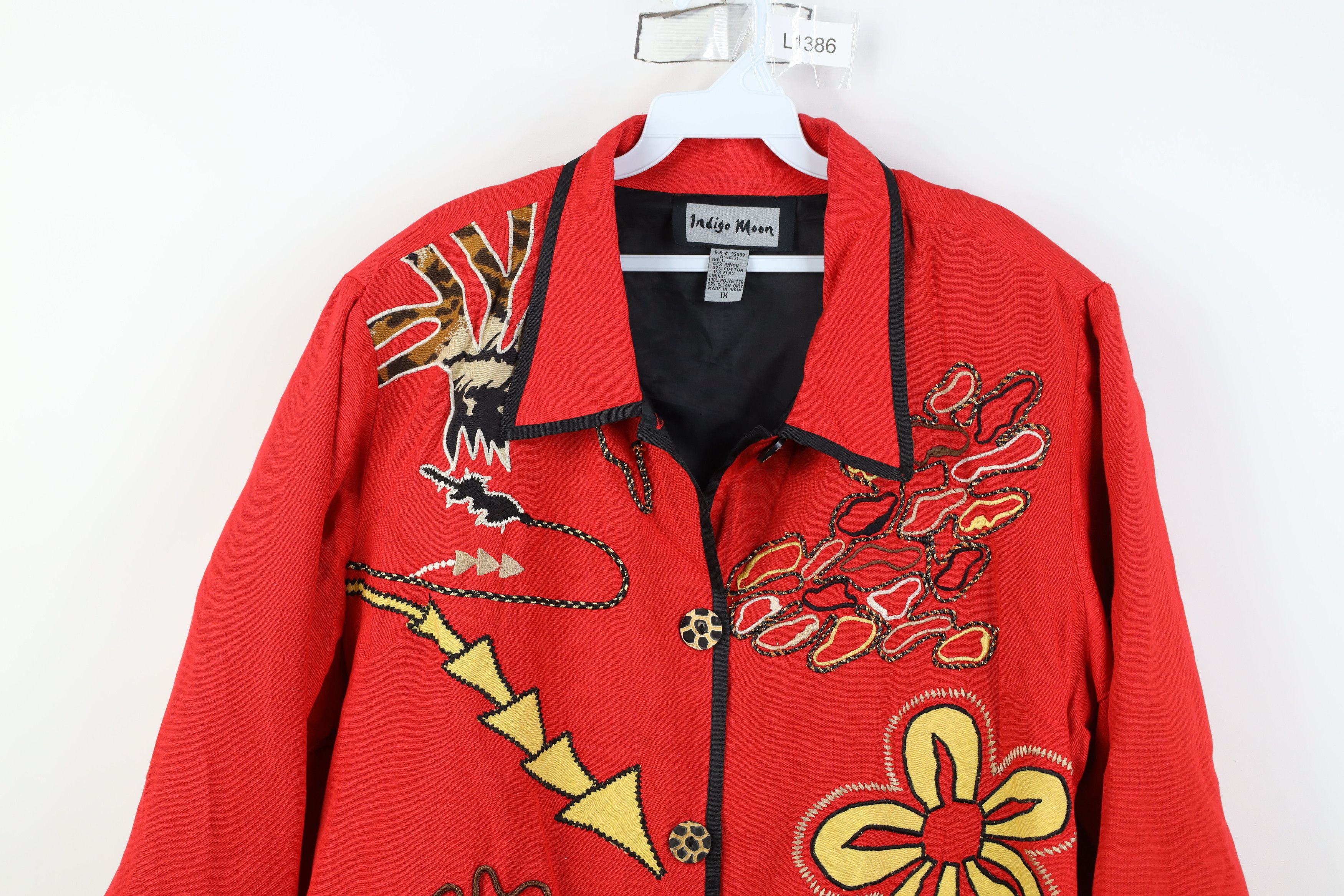 Vintage Vintage 90s Streetwear Abstract Art Flower Blazer Jacket Size XL / US 12-14 / IT 48-50 - 2 Thumbnail
