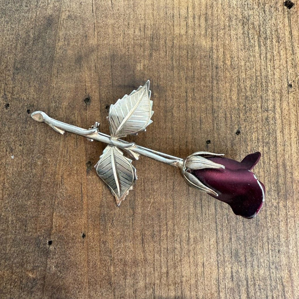 Vintage Vintage Unsigned Ruby Red Rose Pin Brooch Gold Tone 3” Size ONE SIZE - 3 Thumbnail