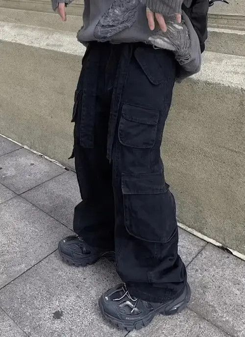 VIBE Black Multi pocket utility grunge cargo pants Size US 33 - 4 Thumbnail