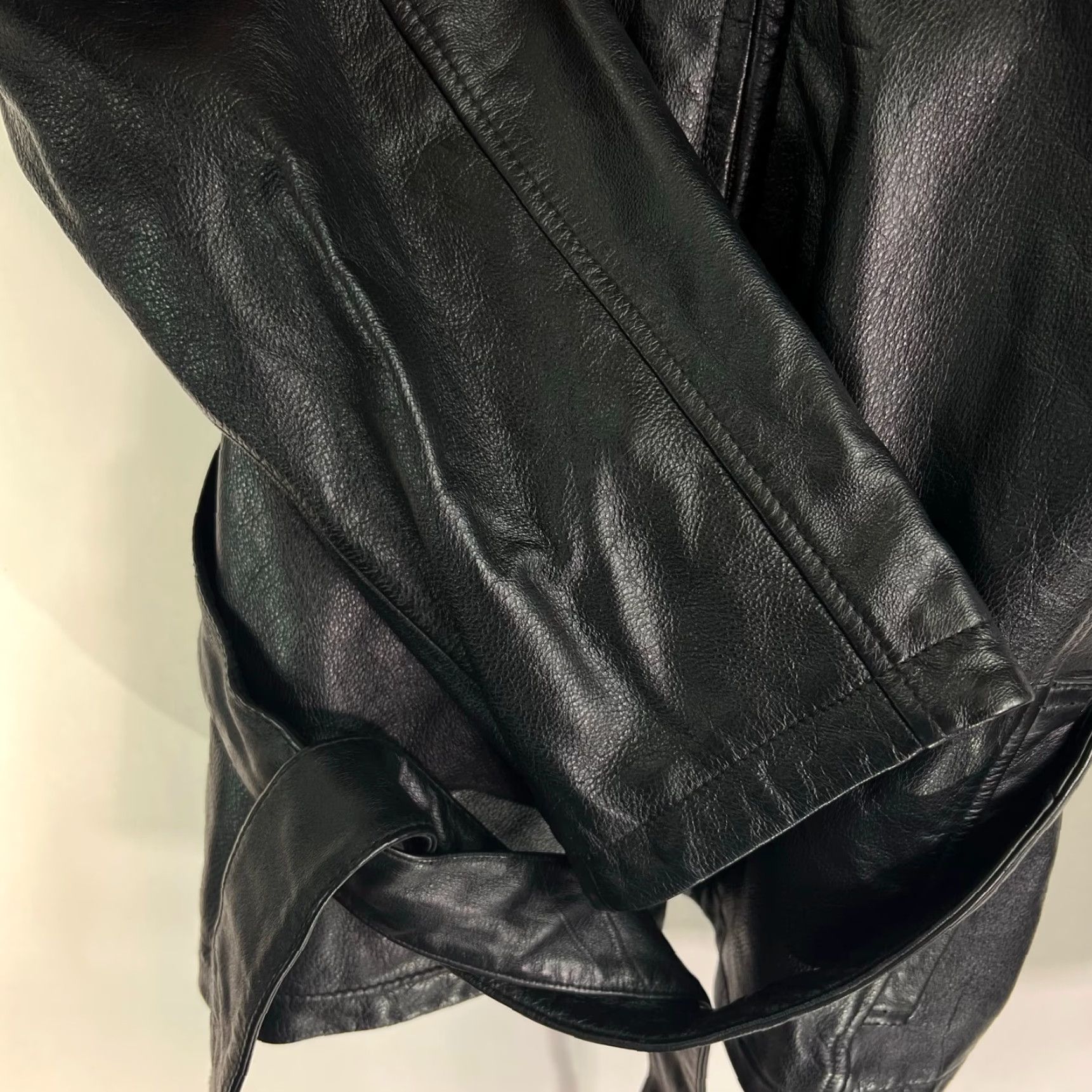 Vintage Wilsons Leather Black Coat Mid-Length Tie Belt Women's Size Large L Satin Jacket Size L / US 10 / IT 46 - 4 Thumbnail