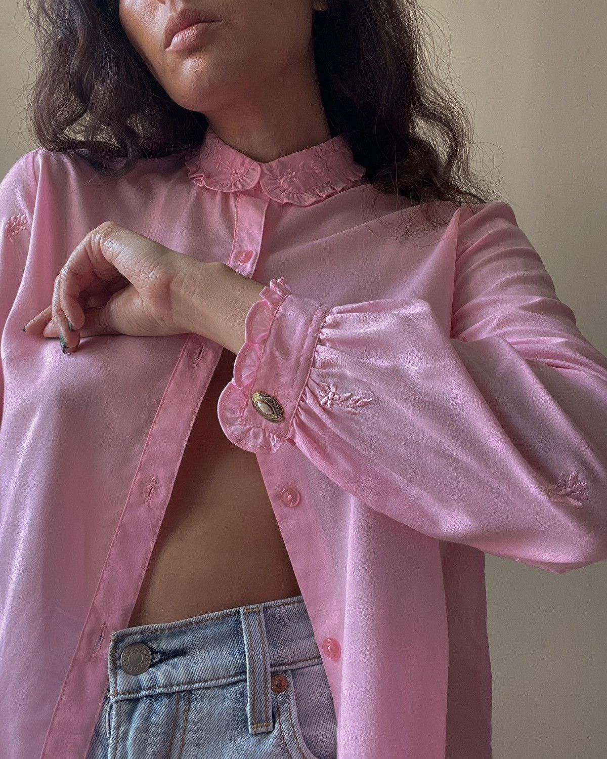 Vintage Vintage Embroidered Pink Cufflink Top Size XS / US 0-2 / IT 36-38 - 6 Thumbnail