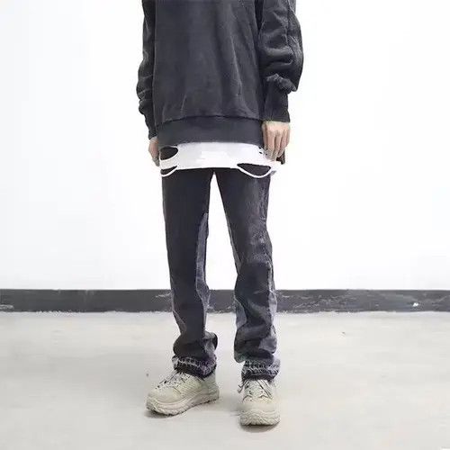 Retro heavy industry yellow mud dyed bootcut jeans