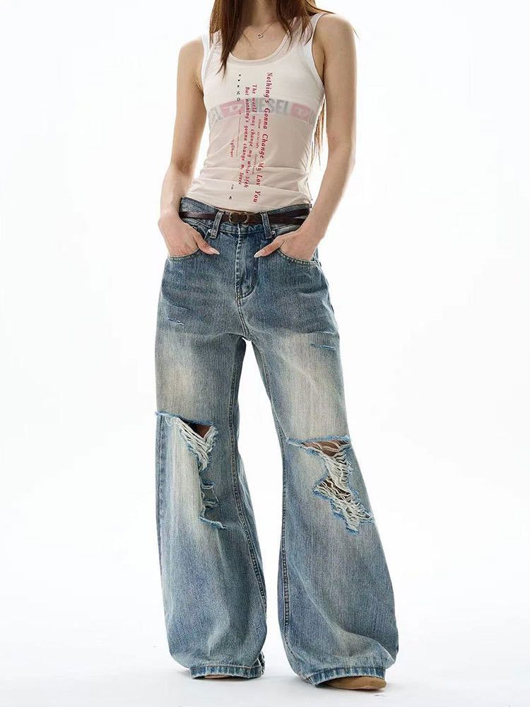 Vintage Retro distressed men's cleanfit straight flared ripped jeans Size US 32 / EU 48 - 3 Thumbnail
