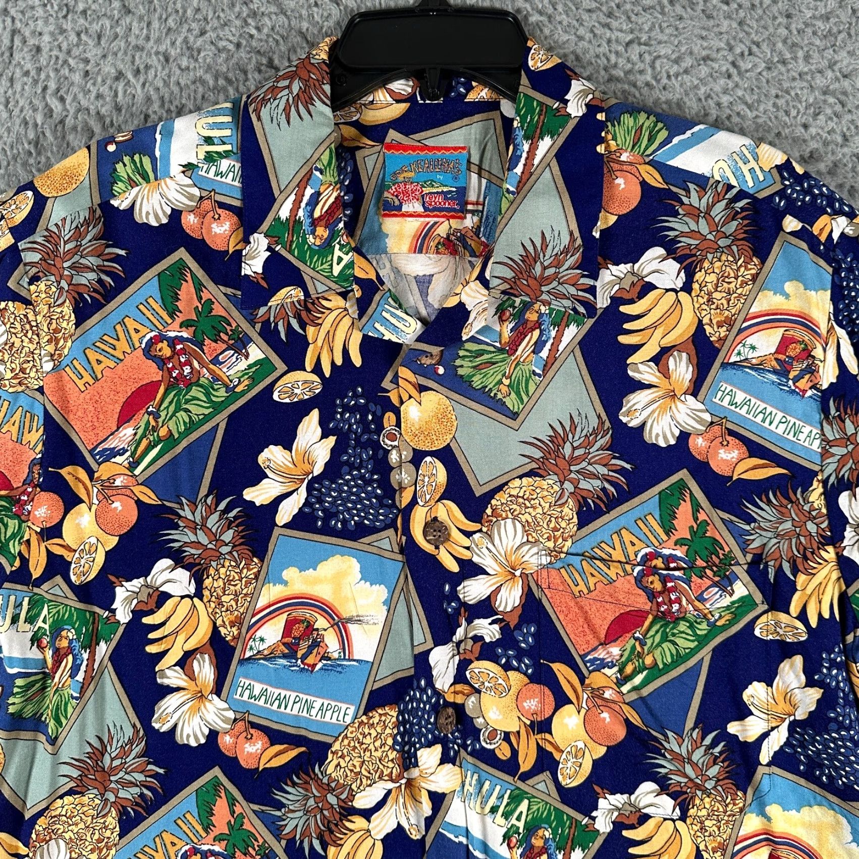 Reyn Spooner Reyn Spooner Shirt Men's Large Hawaiian Pineapple Postcards Rayon Multicolor Floral Button-Up Collared Size US L / EU 52-54 / 3 - 2 Thumbnail