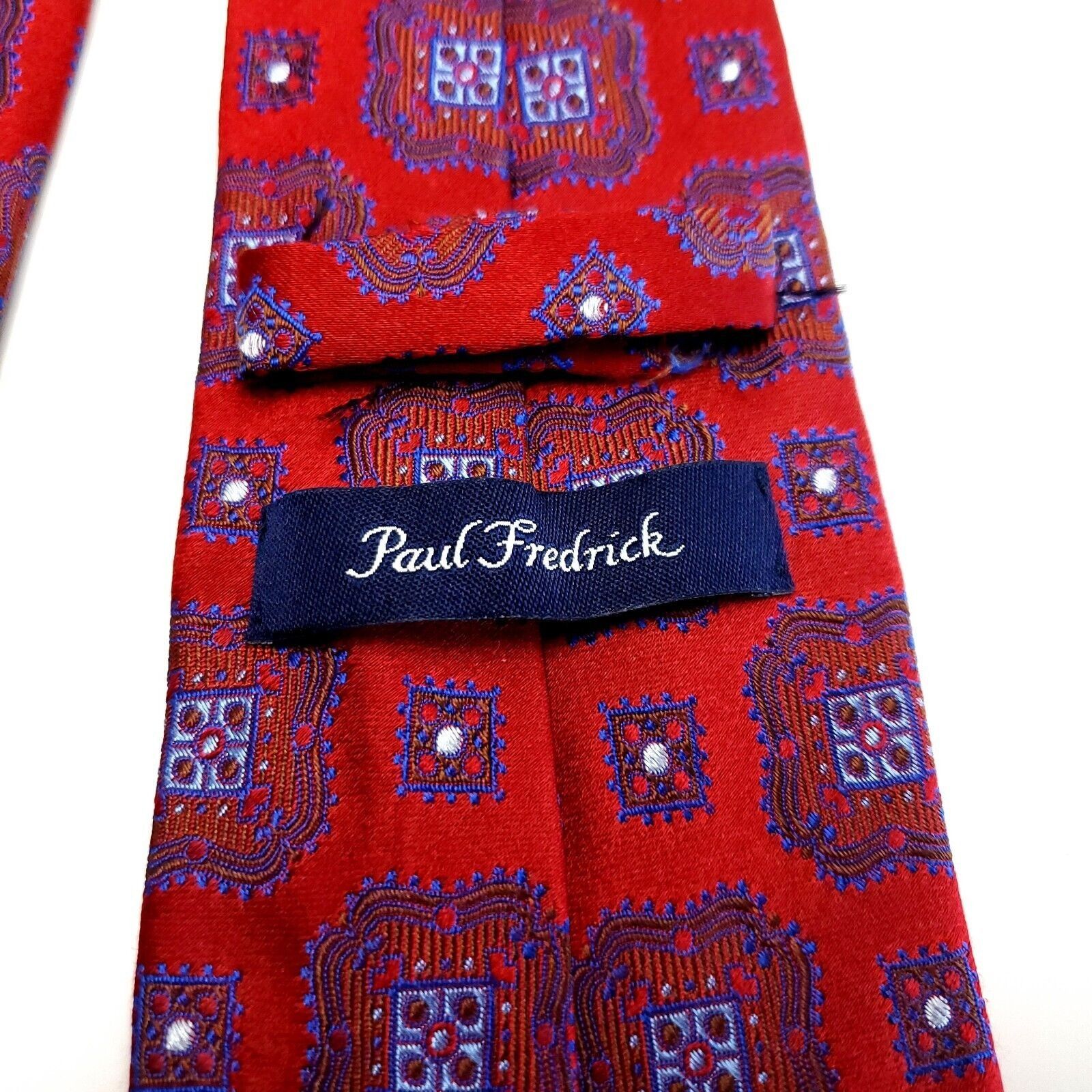 Paul Fredrick Paul Fredrick Red Silk Tie Woven Long Geometric Size ONE SIZE - 4 Thumbnail