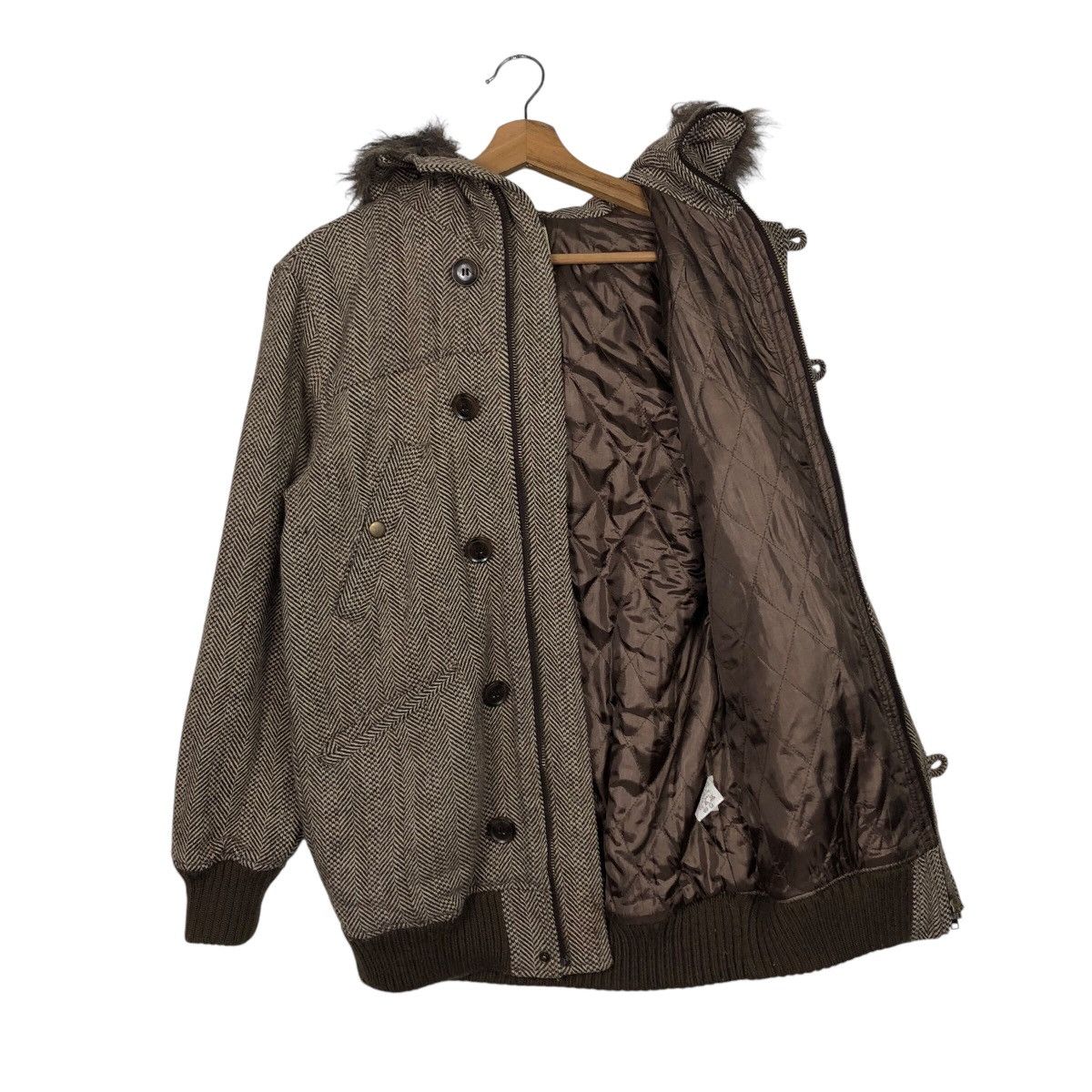 Japanese Brand 📌Vintage Wool Herringbone Fur Hoodie Jacket Size US M / EU 48-50 / 2 - 14 Thumbnail
