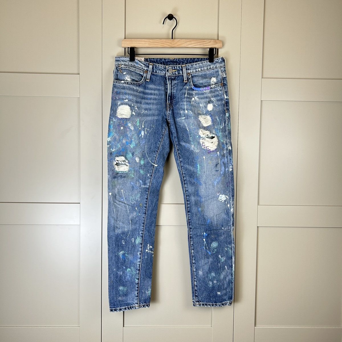 RALPH LAUREN ASTOR SLIM BOYFRIEND JEAN PAINT DENIM Y2K 30x28