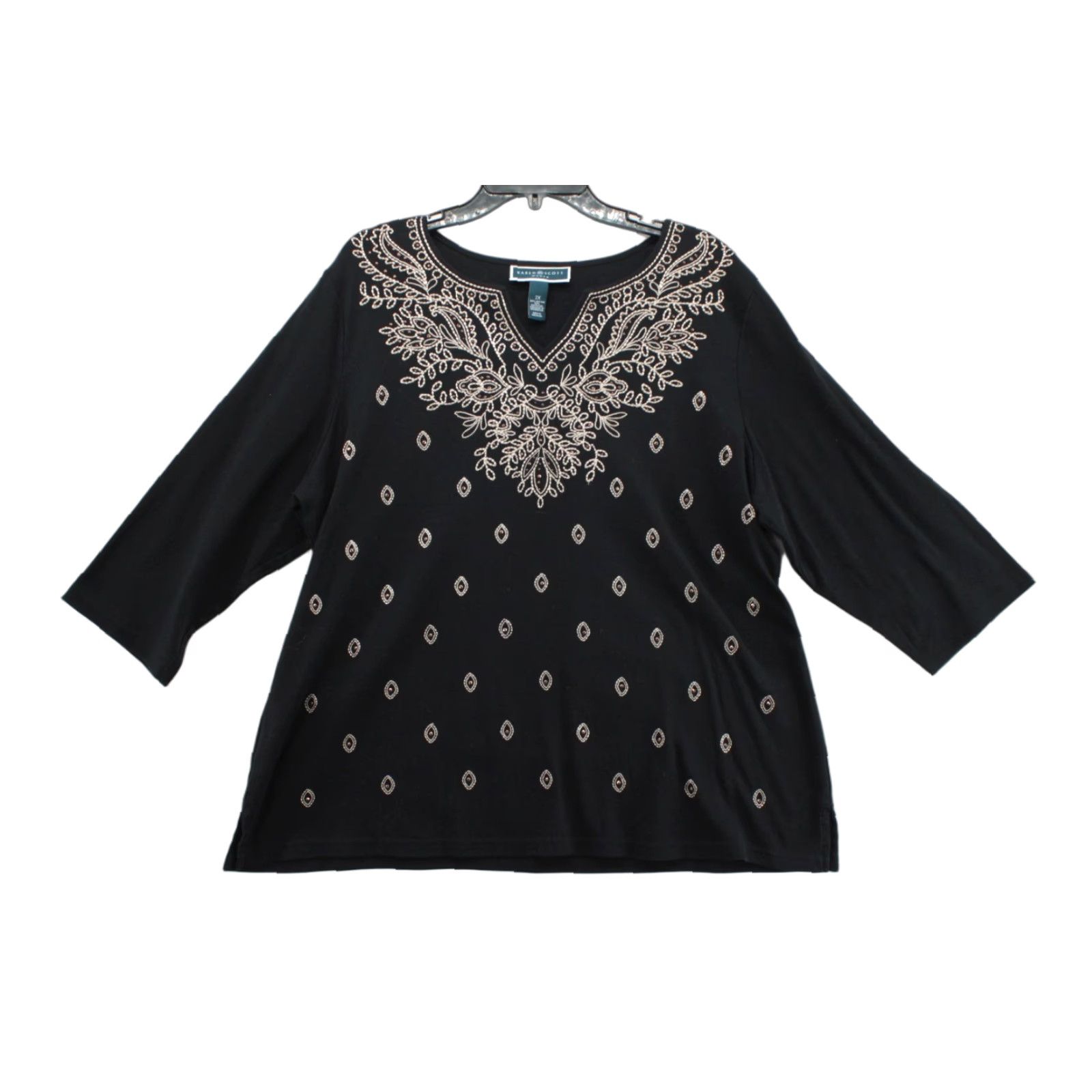Vintage VINTAGE Karen Scott Tunic Top Women's 2X Black Holiday Long Sleeve Beaded Embroidered Size XXL / US 16-18 / IT 52-54 - 1 Thumbnail