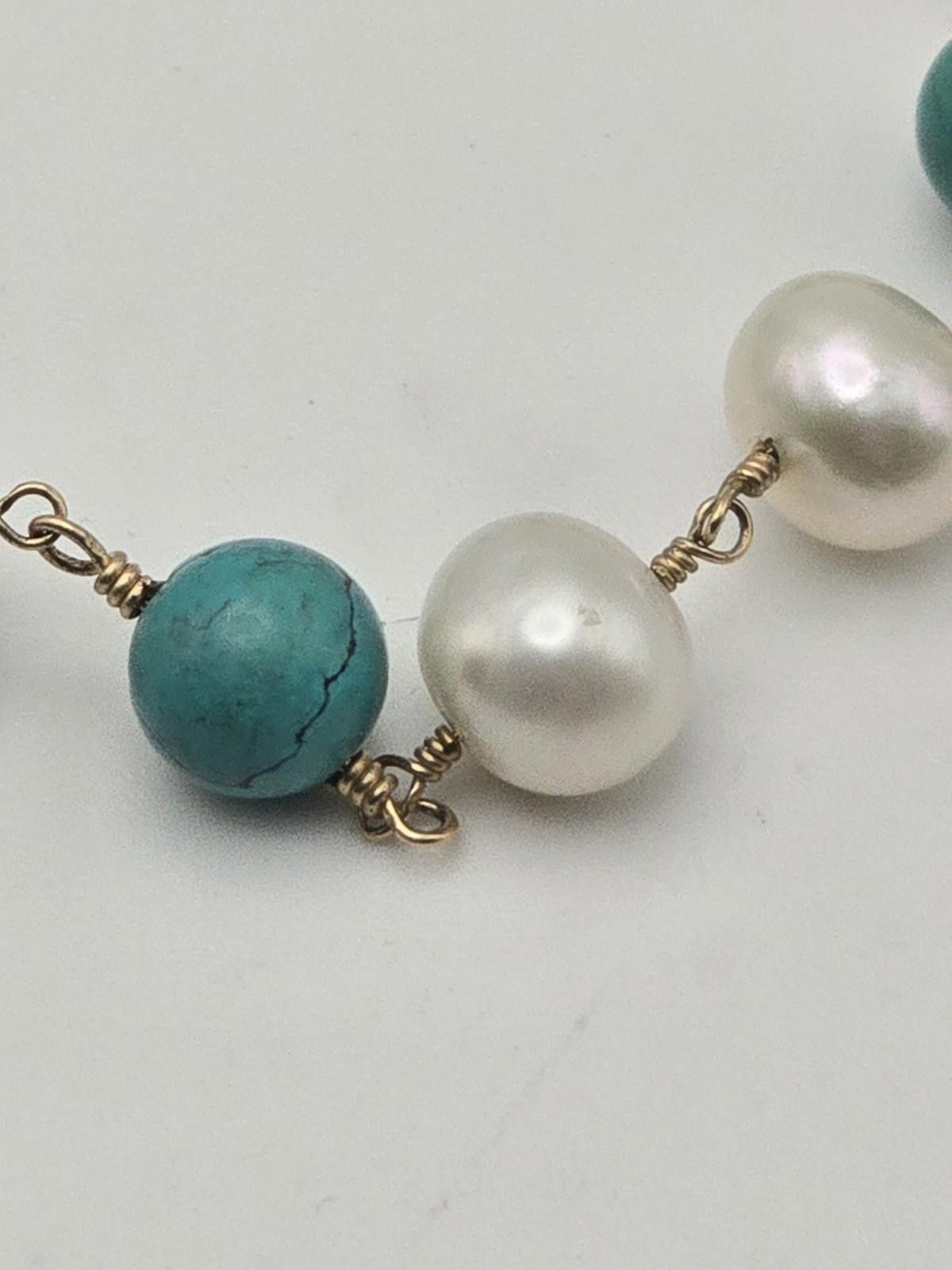 The Unbranded Brand 14k yellow gold Wire Necklace – Pearls & Turquoise Beads 21g Size ONE SIZE - 2 Thumbnail