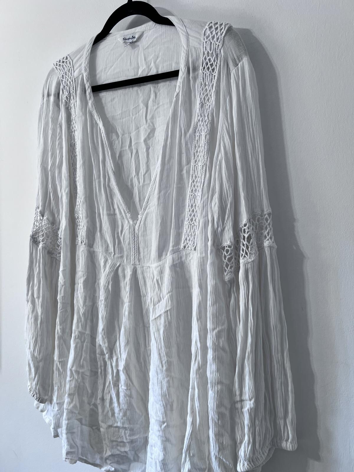 Other Simply Be White Boho Blouse UK 24 Size 3XL / US 20-22 - 3 Thumbnail