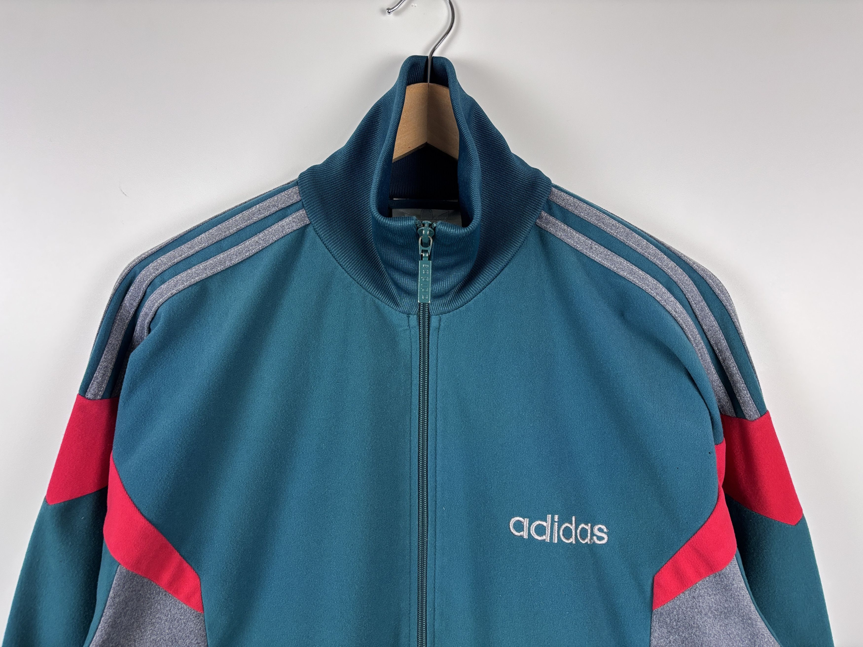 Adidas × Vintage Vintage 90s Adidas Track Zip Jacket Green Gray Mens Size M Size US M / EU 48-50 / 2 - 2 Thumbnail
