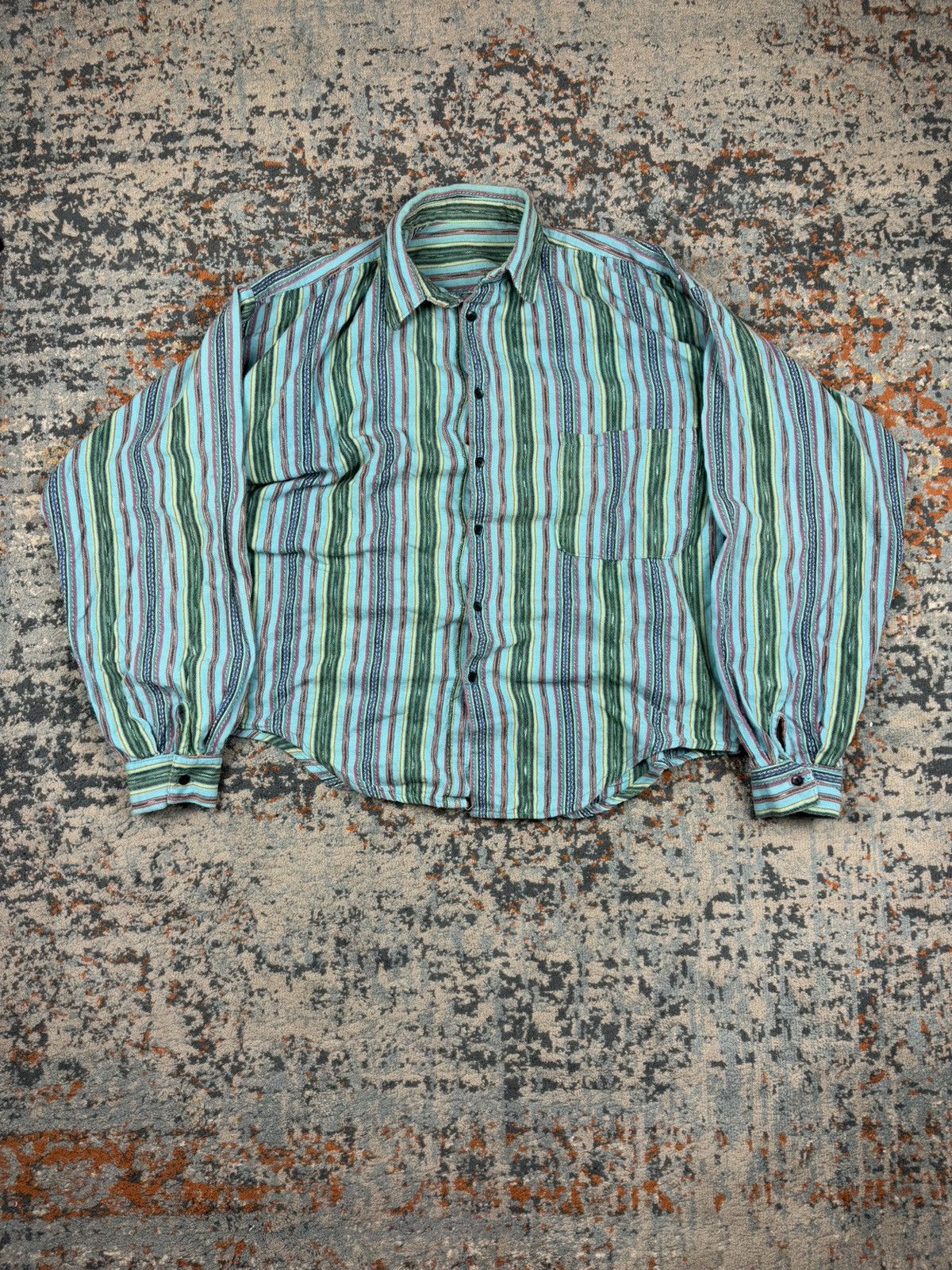 Japanese Brand × Vintage Vintage 90s super boxy baggy striped canvas worker shirt Size US XL / EU 56 / 4 - 1 Thumbnail