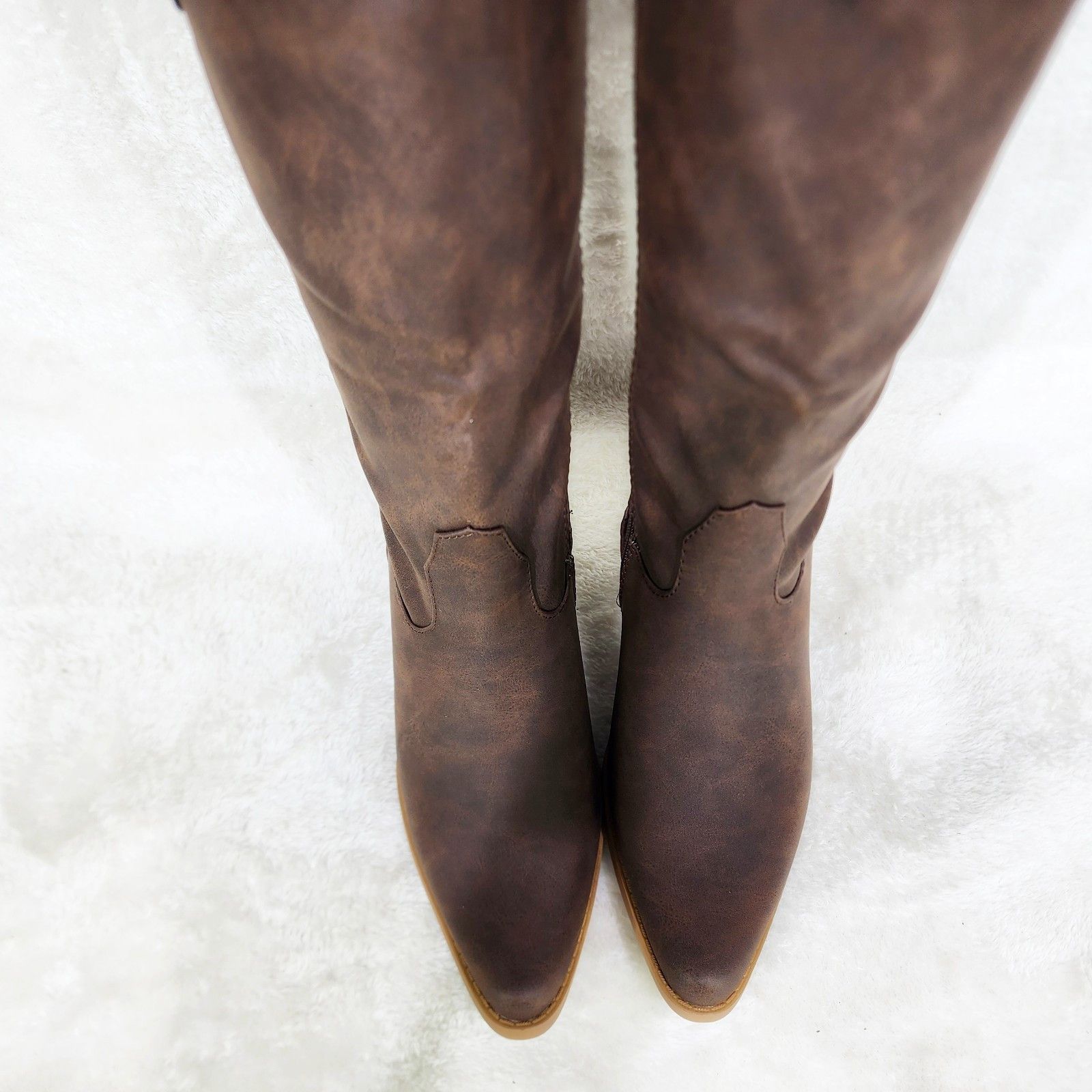 Other Dark Brown Faux Nubuck Country Western Cowgirl Knee Boots Size US 6.5 / IT 36.5 - 2 Thumbnail