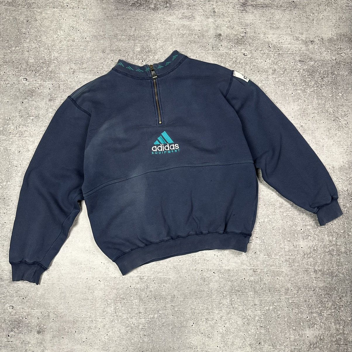 Adidas × Vintage Vintage 90s Adidas Equipment 1/4 Zip Sweatshirt Blue Size US M / EU 48-50 / 2 - 1 Thumbnail