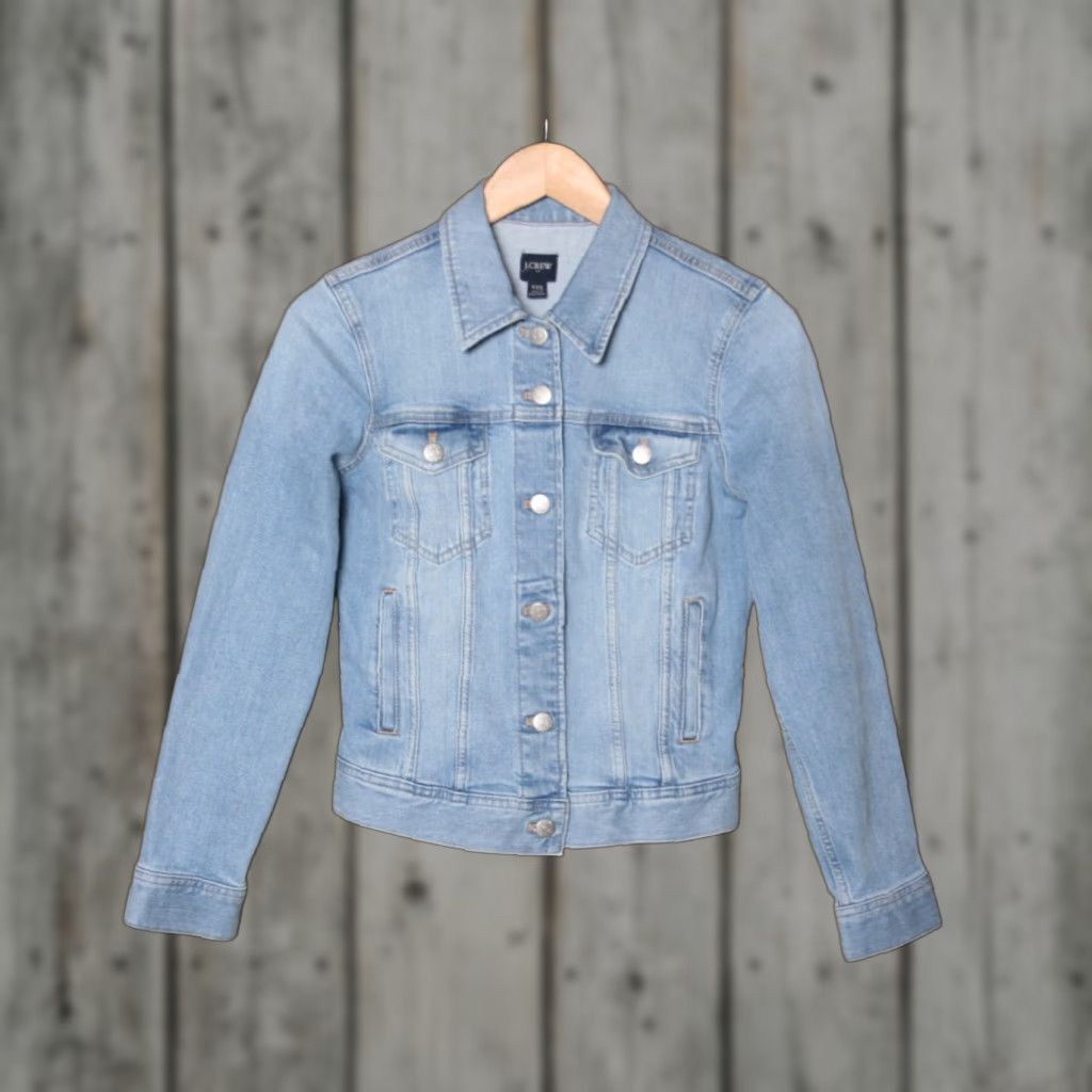 J.Crew VINTAGE J.CREW Re-Imagined Blue Stretch Denim Trucker Jean Jacket Womens XXS Size 24" / US 00 / IT 34 - 1 Thumbnail