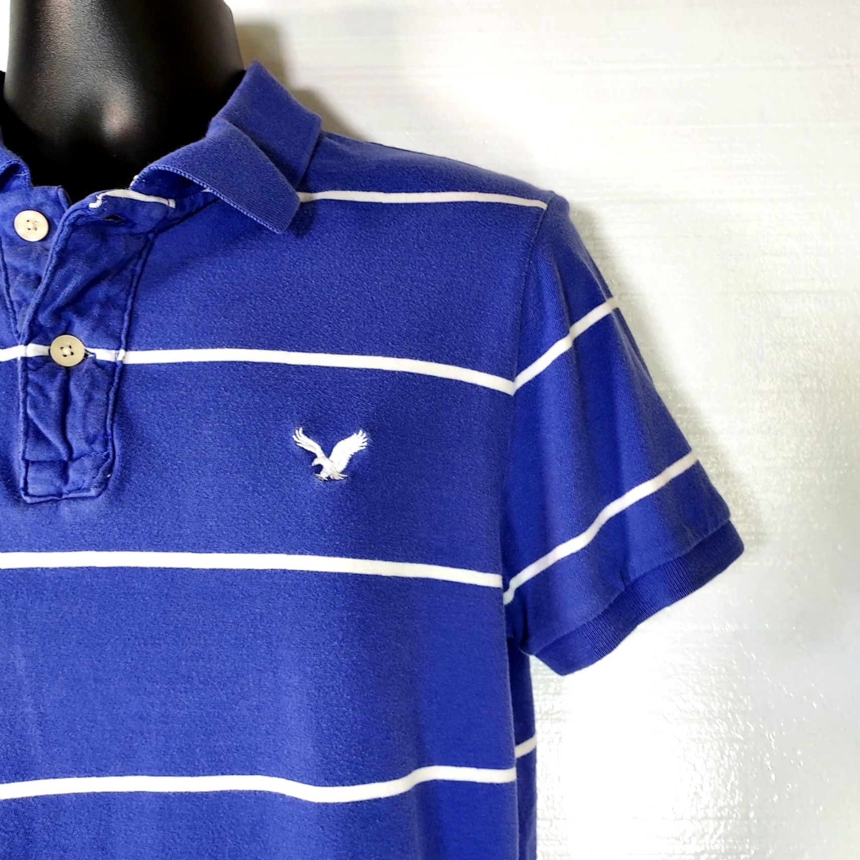 American Eagle Outfitters American Eagle Outfitters Shirt Men's Medium Blue Polo Vintage Fit Striped Short Sleeve Button-Up Cotton Knit Casual Size US M / EU 48-50 / 2 - 3 Thumbnail