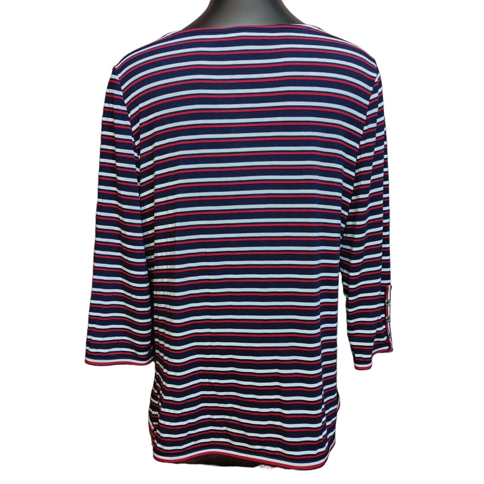 Tommy Hilfiger Tommy Hilfiger Women's 3/4 Sleeve Navy/Red Striped Top Large Size L / US 10 / IT 46 - 2 Thumbnail