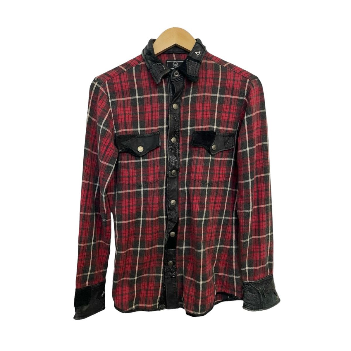 image of Backbone Vampire Leather Flannel in Plaid Red, Men's (Size Small)