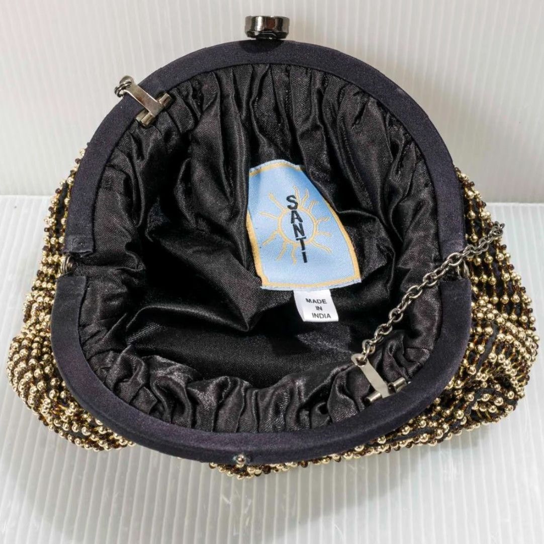 Vintage Santi Gold Beaded Bag with Chain Handle Crossbody Women's Gold Satin Interior India Adjustable Size ONE SIZE - 4 Thumbnail