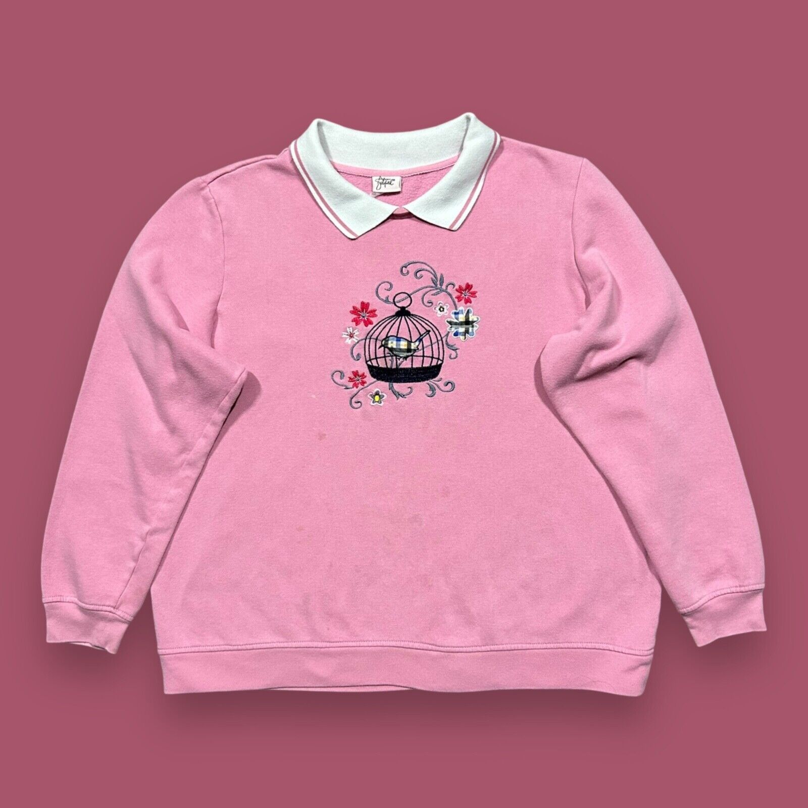 Vintage Vintage 90s Collared Sweatshirt Cute Bird Crewneck Pullover Size ONE SIZE - 1 Thumbnail