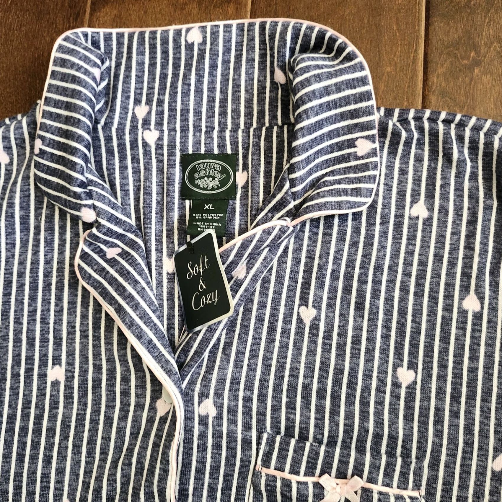 Pinko PINK Laura Ashley Junior Pajama Top Denim Striped Button Short Sleeve XL Multicolor Teens Womens Mens Size XL / US 12-14 / IT 48-50 - 5 Thumbnail