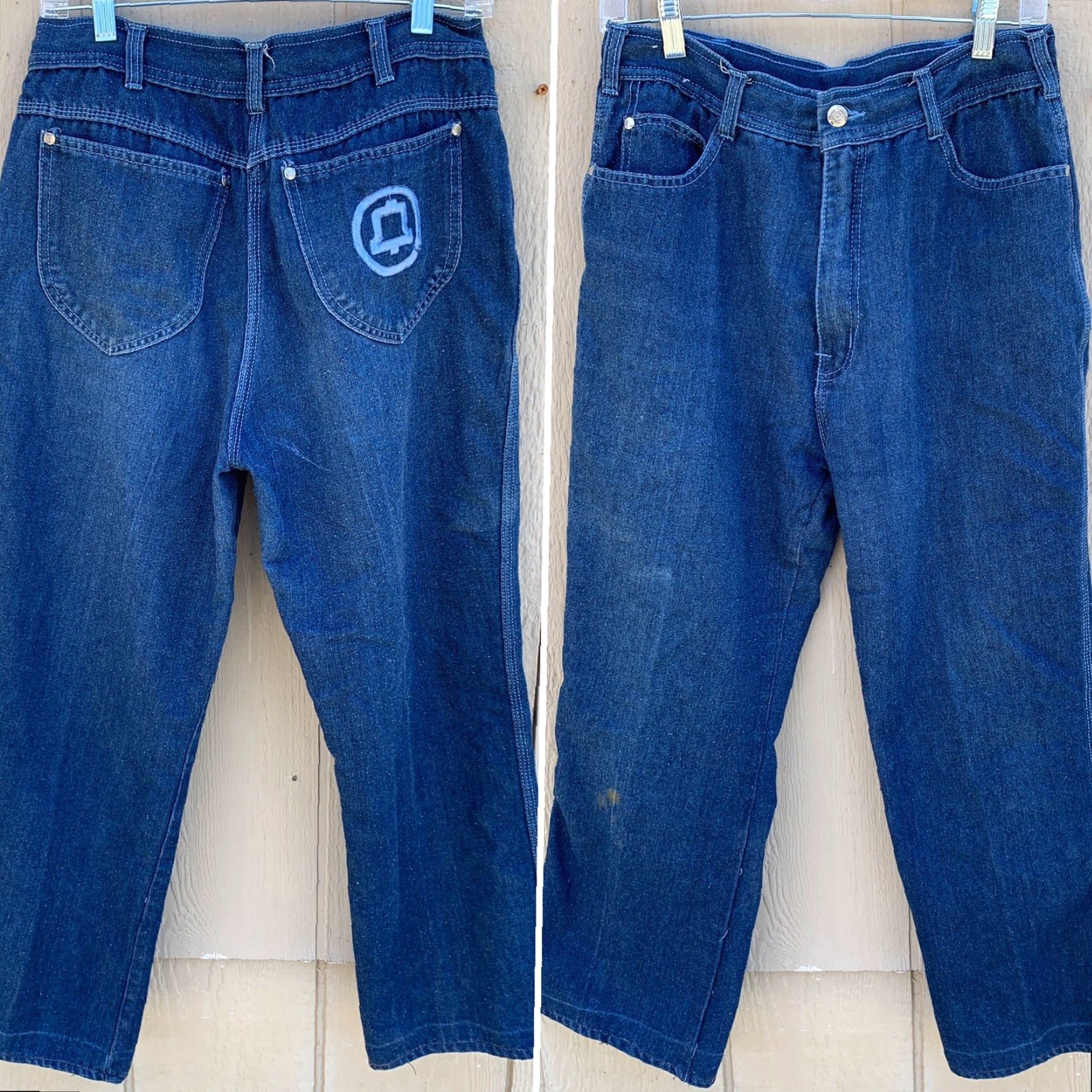 Area Vintage Country Blues Jeans Bell Telephone Work Jeans Embroidered Rear Pocket 18 (31”waist) Denim Blue Made in Taiwan Mens Jeans 70s 80s Size 40" / US 18 - 4 Thumbnail