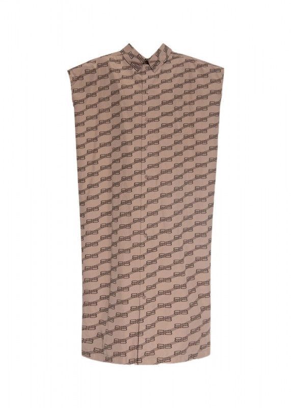 Balenciaga o1in1g1024 BB Monogram Swing Collar Rawcut Dress Beige/Brown Size M / US 6-8 / IT 42-44 - 1 Thumbnail