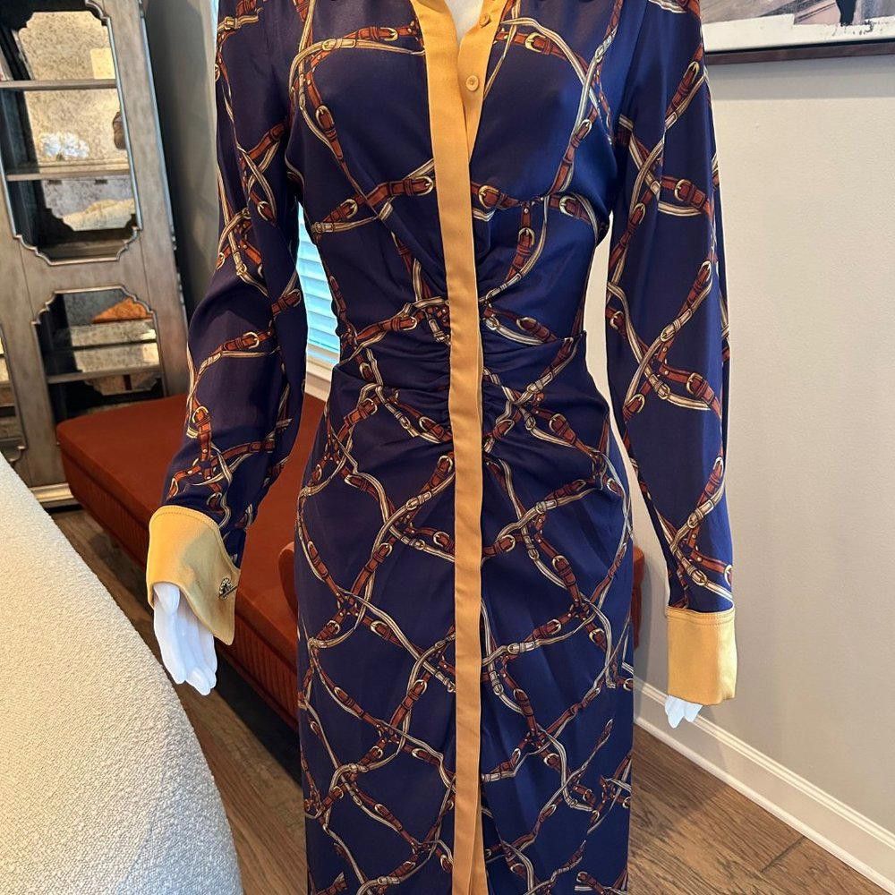 Designer Jonathan Simkhai Saddle-Print Ruched Long-Sleeve Shirtdress Size L / US 10 / IT 46 - 7 Thumbnail