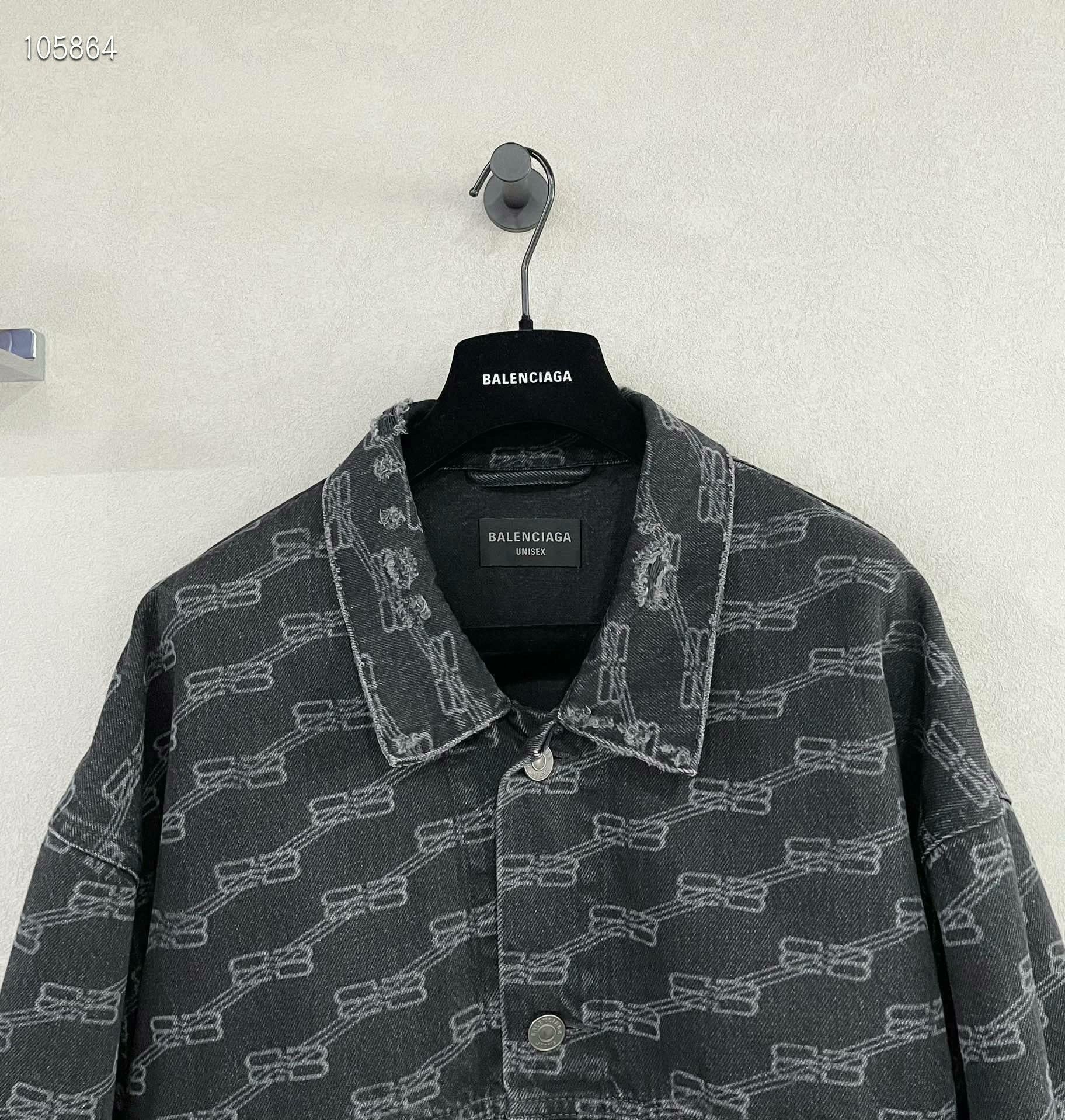 Balenciaga Balenciaga Black Full Printed Double B Denim Jacket 2501-Ne Size US L / EU 52-54 / 3 - 3 Thumbnail