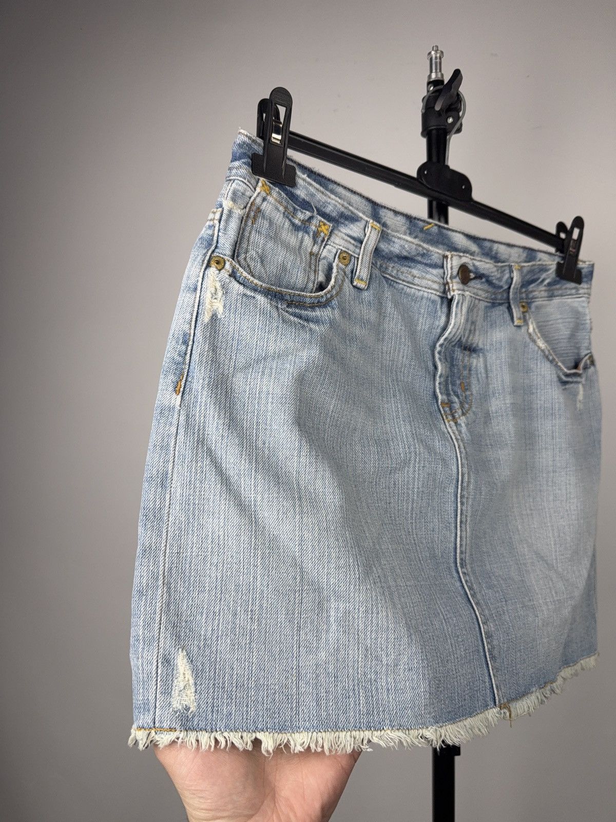 Polo Ralph Lauren 00s RL Polo Ralph Lauren USA Y2K Denim Mini Skirt Raw Hem Size 30" / US 8 / IT 44 - 2 Thumbnail